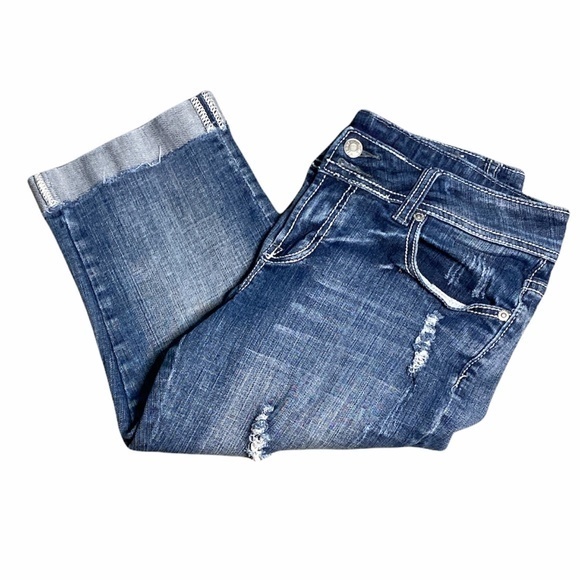 Vigoss Destroyed Cuffed Capri Jeans Sz.‎ 7 Juniors - Picture 3 of 12